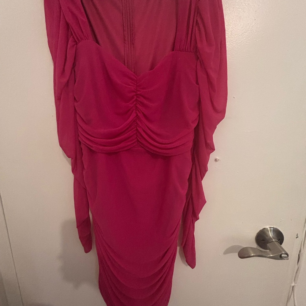 SHEIN Fuchsia Long Sleeve Ruched Dress